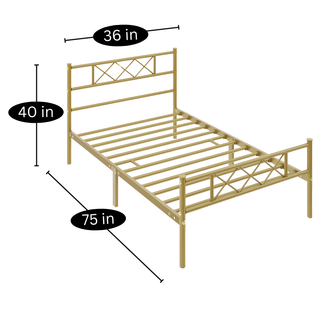 Colulombe Without Storage Metal Bed with Designer Headrest (Color - Golden)