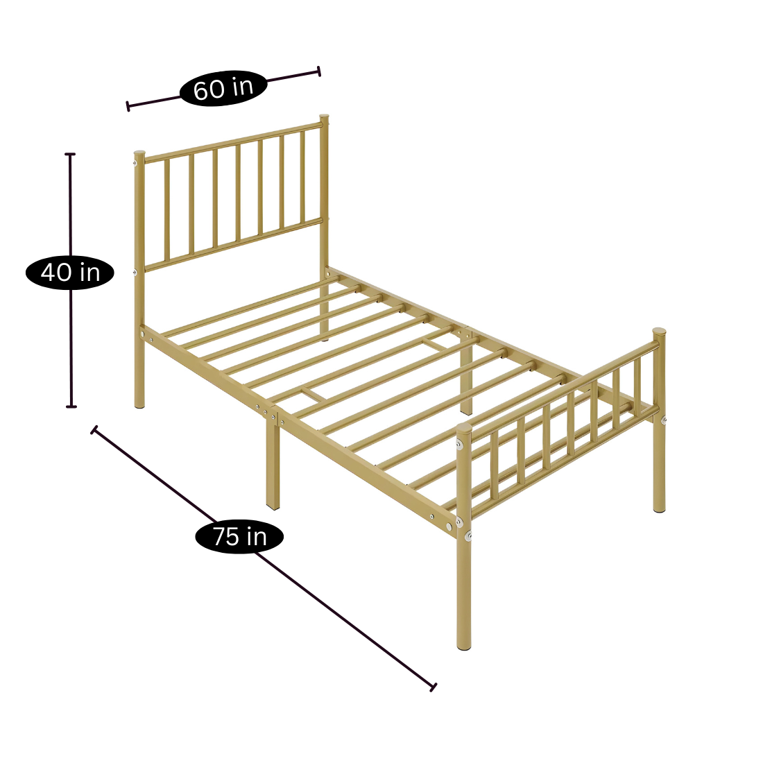 Lane Without Storage Metal Bed with Designer Headrest (Color - Golden)