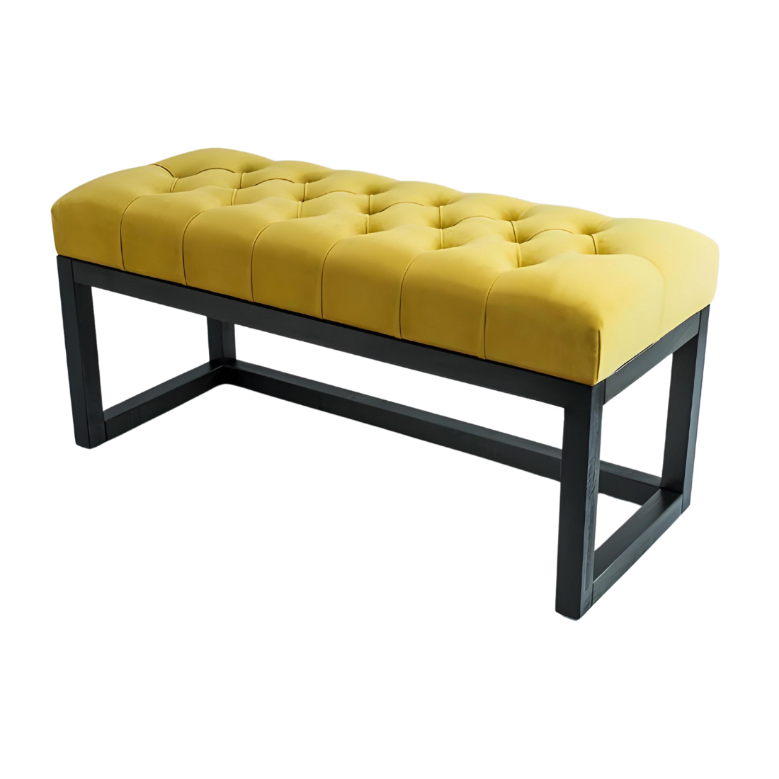 Wren Designer Black Ottoman Metal Bench with Yellow Cushion