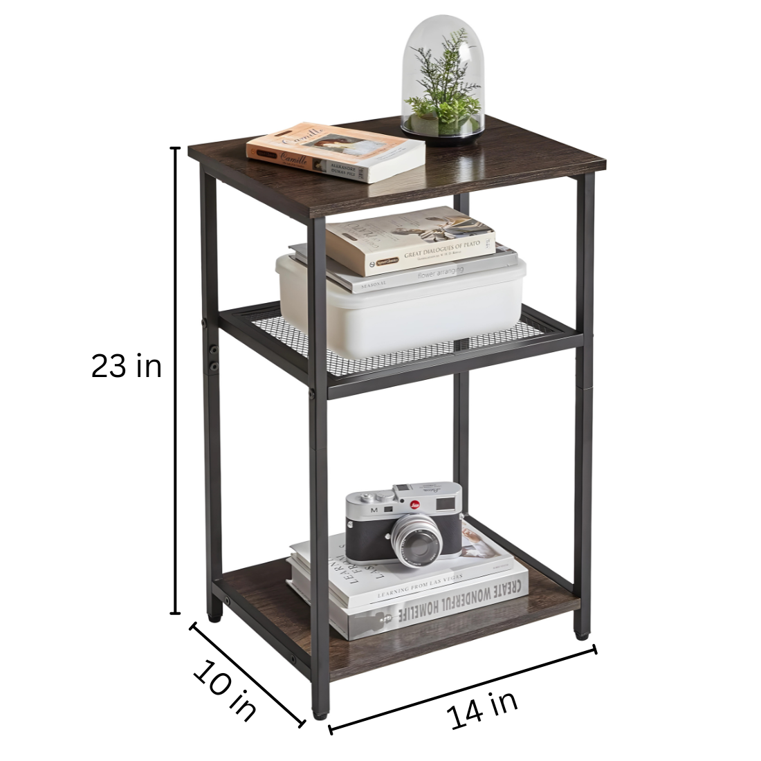 Metal Side Stand in Black Finish and Powder Coating with Wooden Slab