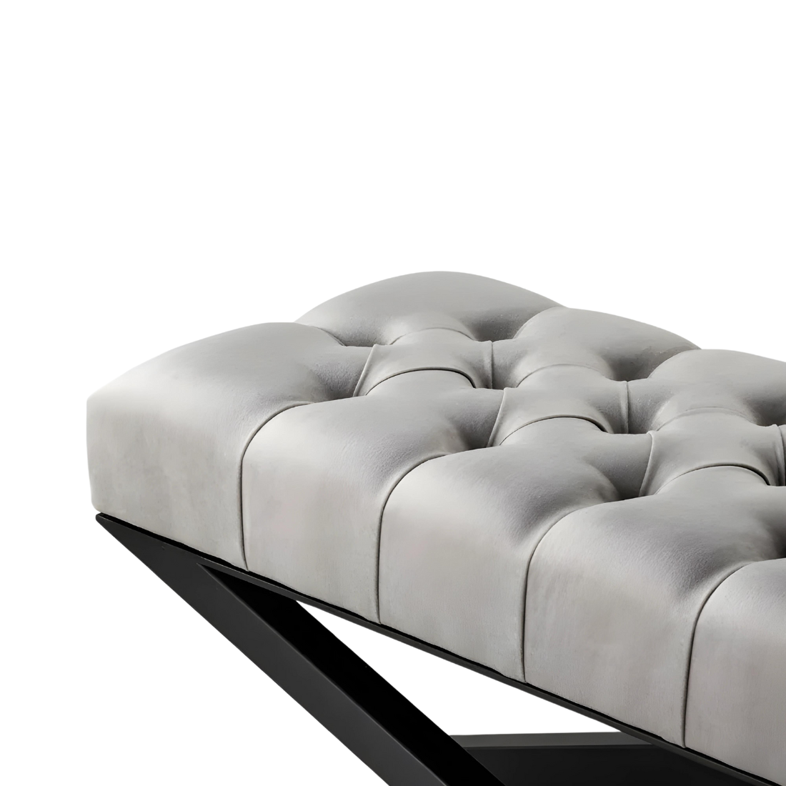 Cross Designer Black Ottoman Metal Bench with Grey Cushion