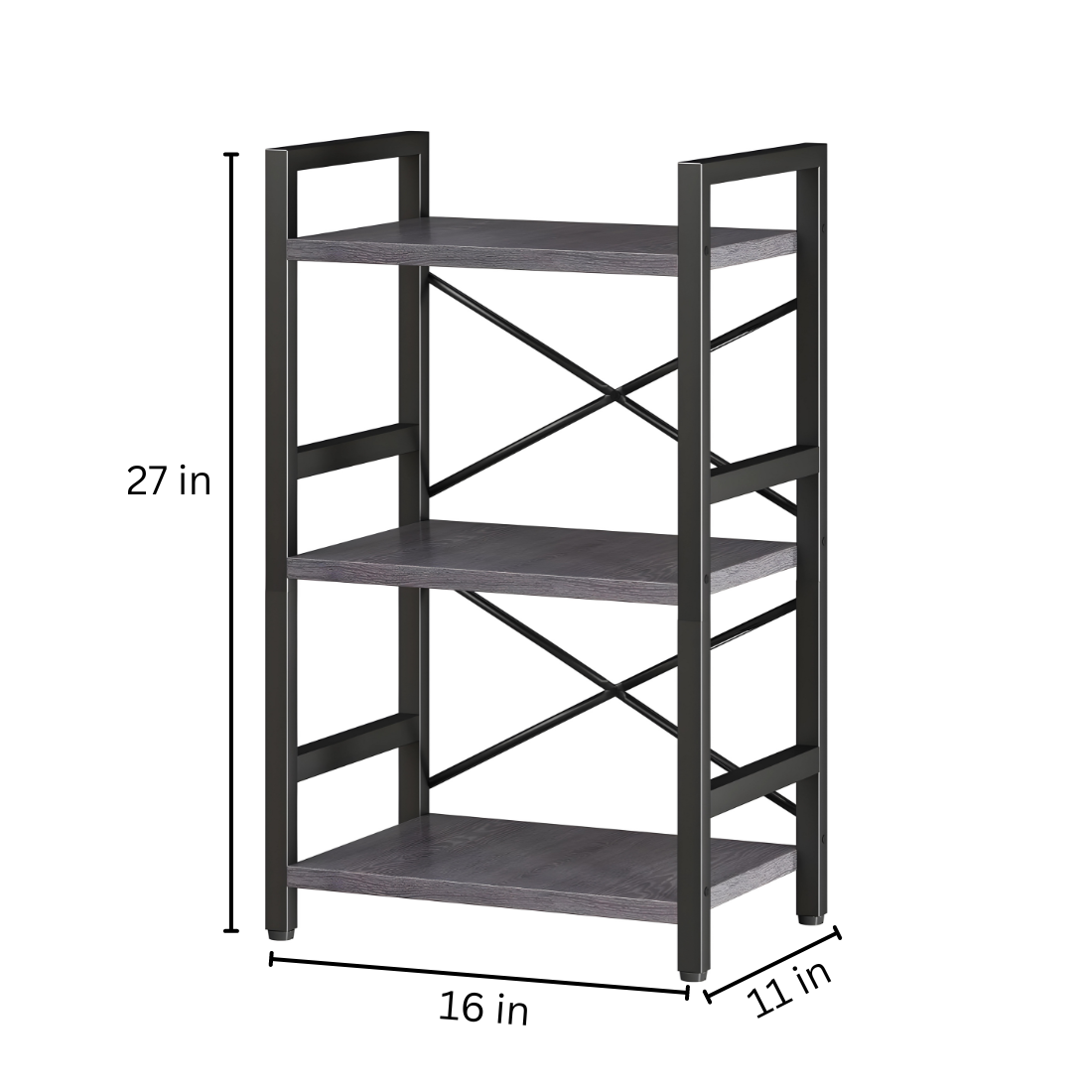 Designer Multi Purpose Metal Stand in Black Finish with Wooden Slab