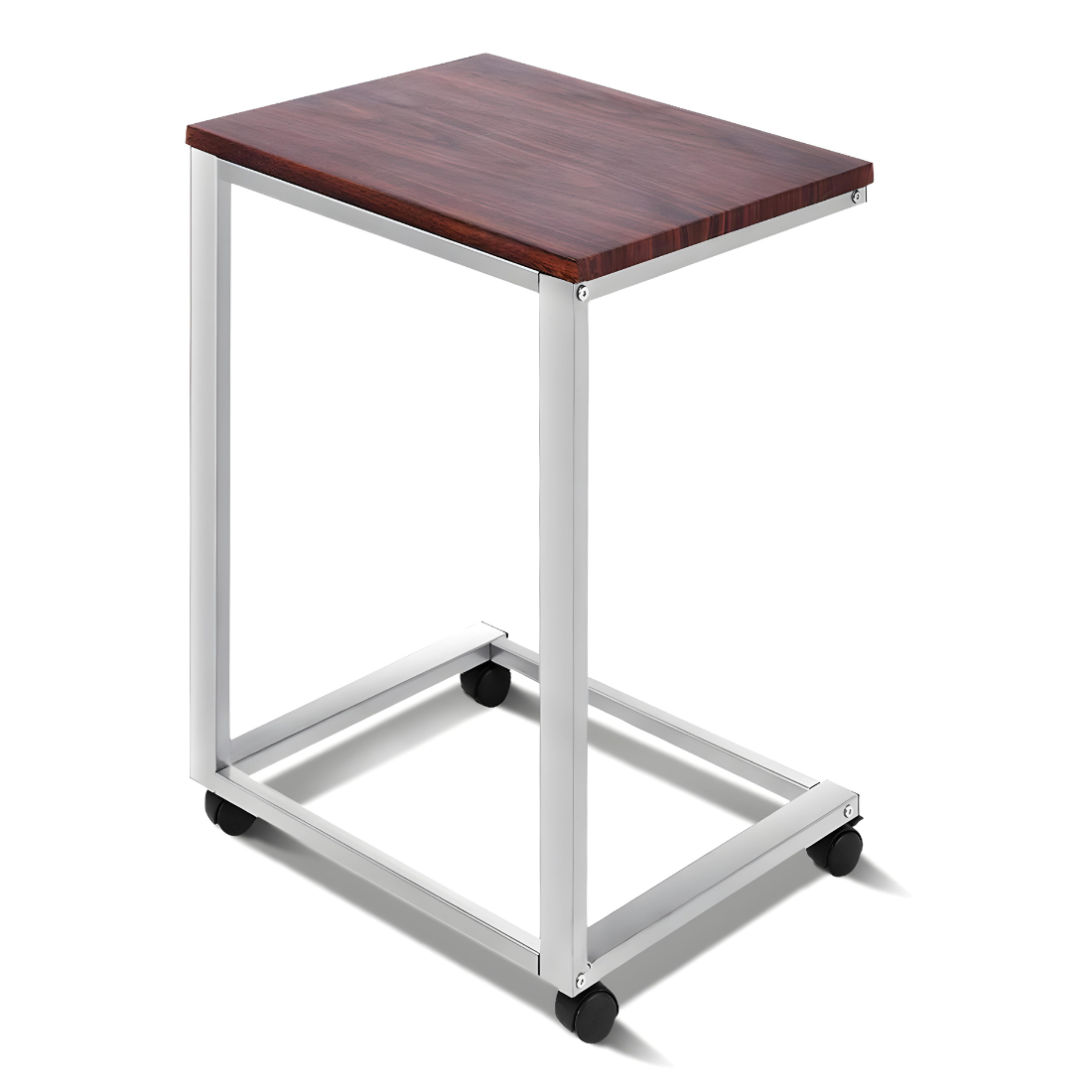 Metal Laptop Table in White Finish and Powder Coating with Brown Wooden Top