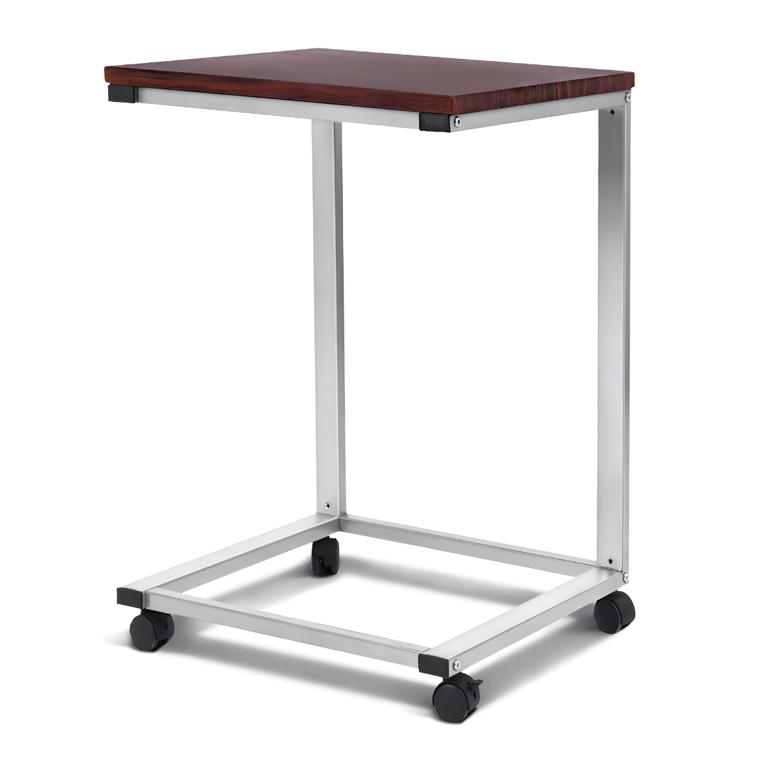 Metal Laptop Table in White Finish and Powder Coating with Brown Wooden Top