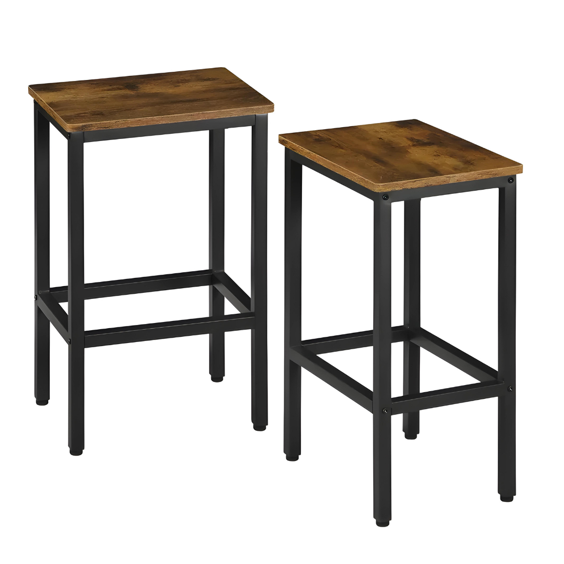 Axel Black Ottoman Metal Stool with Brown Wooden Slab