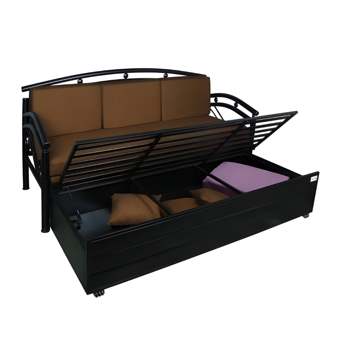 Black Flyer Hydraulic Storage Metal Sofa Cum Bed with Mattress & Pillow (Color - Brown)