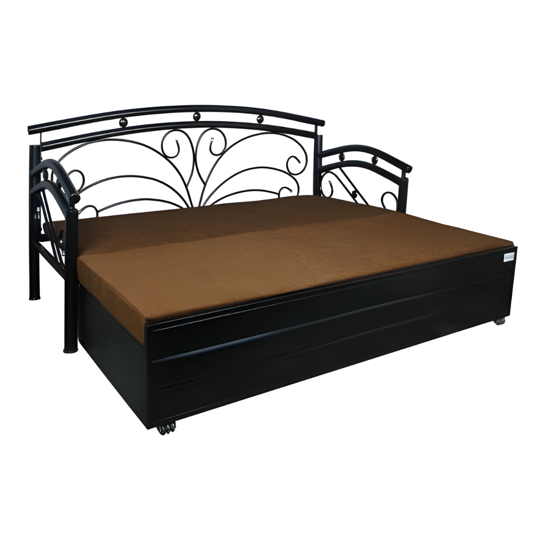 Black Flyer Hydraulic Storage Metal Sofa Cum Bed with Mattress & Pillow (Color - Brown)