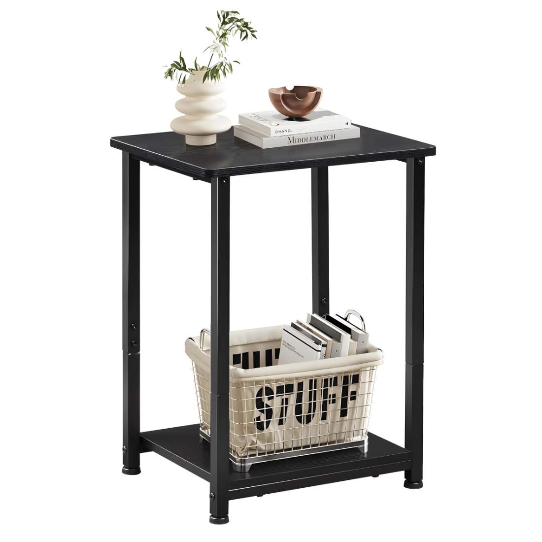 Metal Table in Black Finish and Powder Coating with Wooden Slab