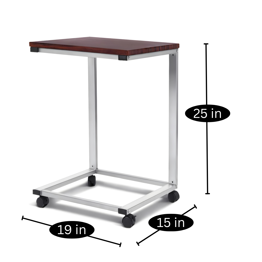 Metal Laptop Table in White Finish and Powder Coating with Brown Wooden Top
