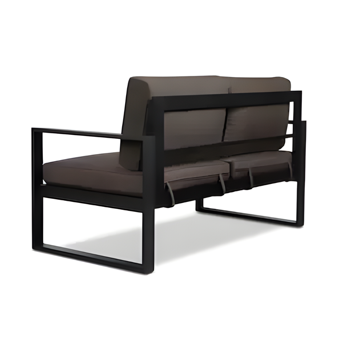 Black Emery Two Seater Metal Sofa with Brown Cushion