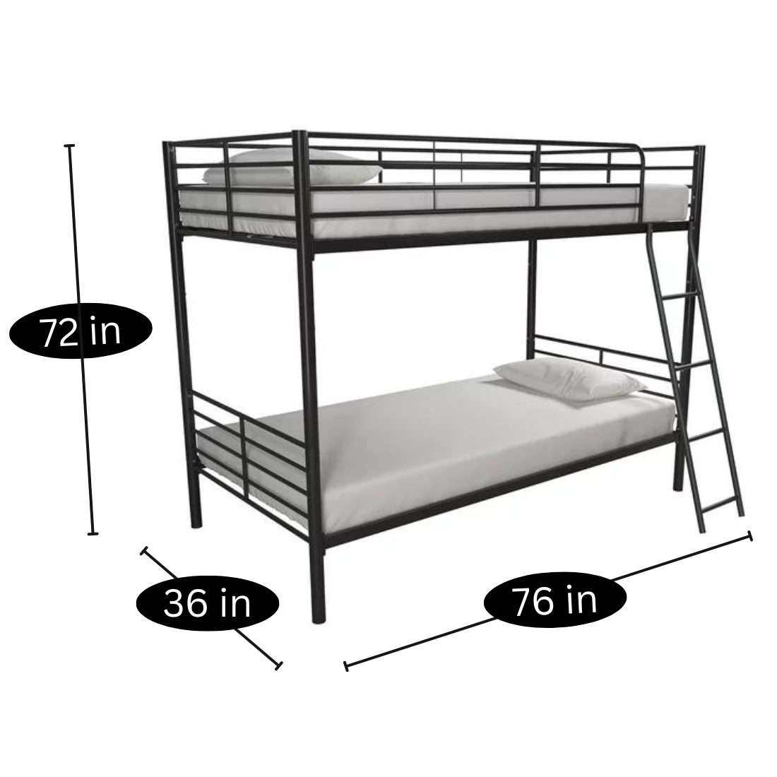 Tessa Metal Bunk Bed in Black Color - Space Saving Metal Bunk Bed