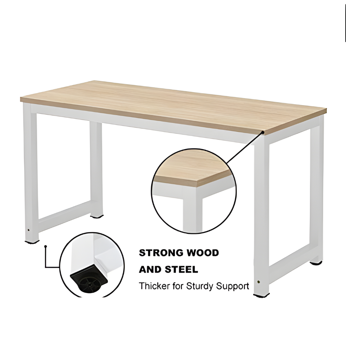 Metal Table in White Finish and Powder Coating with Camel Wooden Top