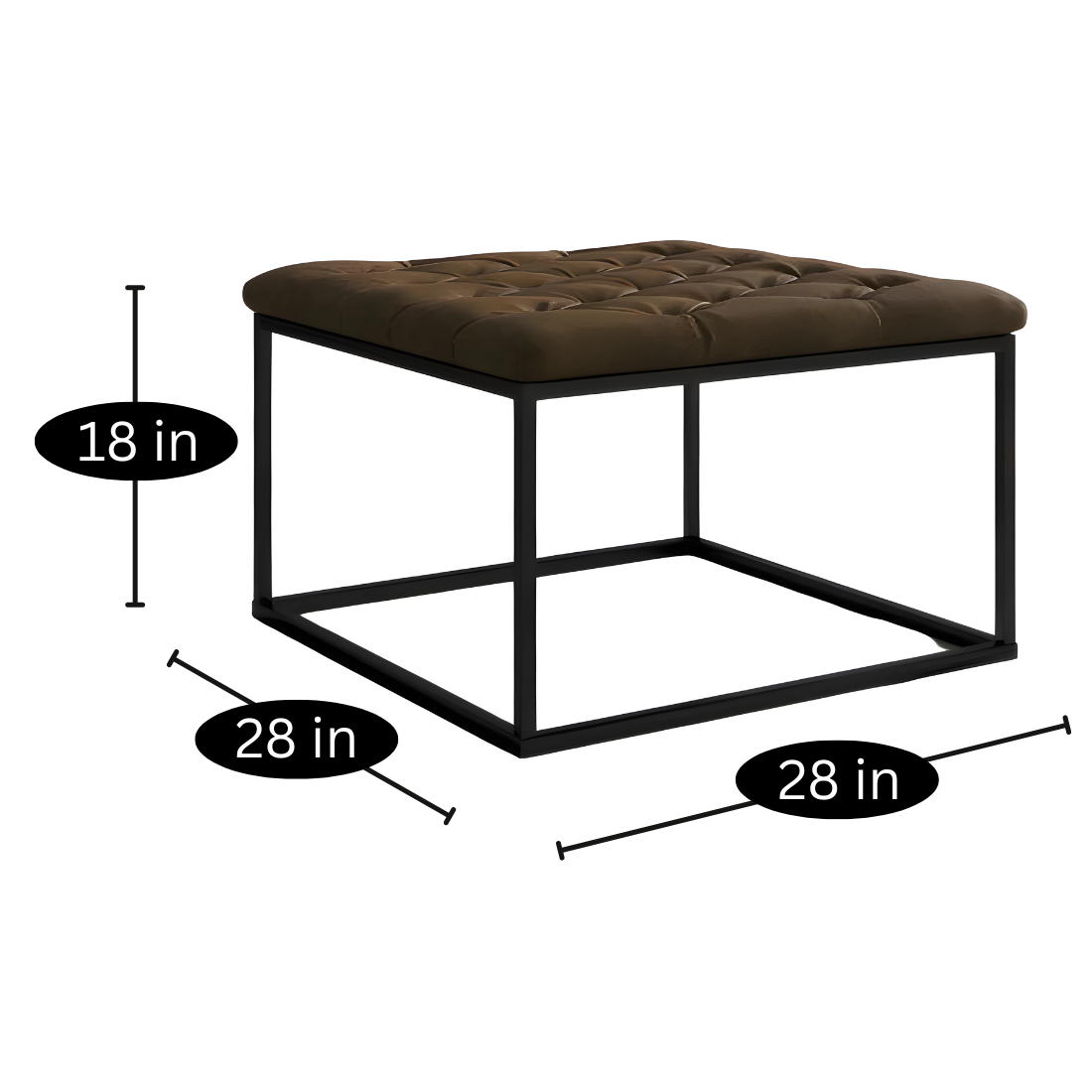 Cora Black Ottoman Metal Stool with Brown Cushion