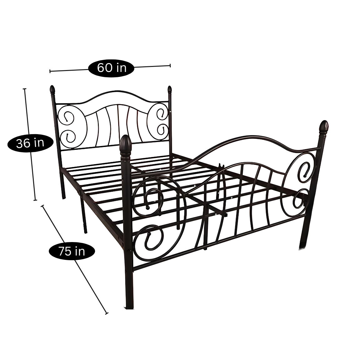 ZopyRose Without Storage Metal Bed with Designer Headrest (Color - Black)