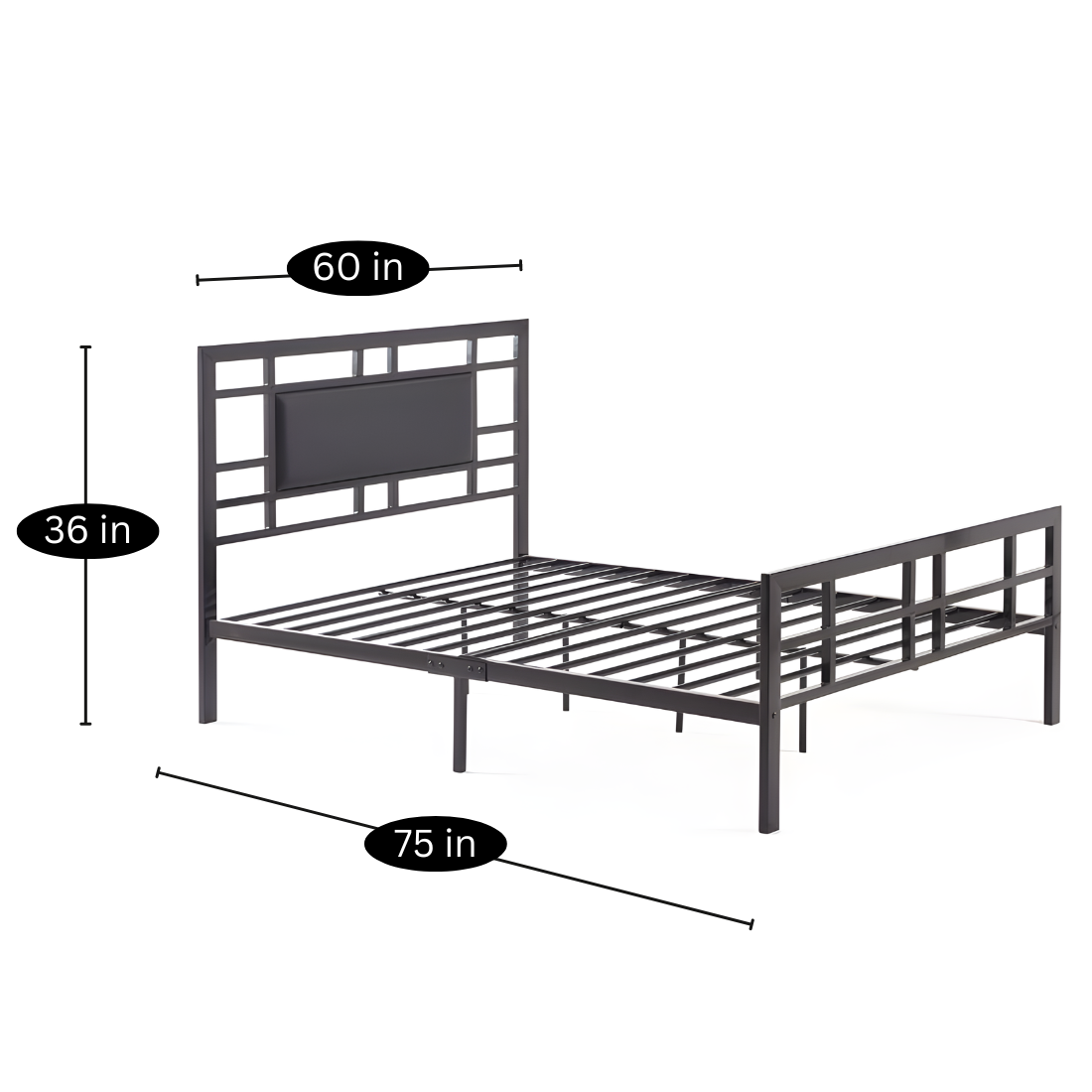Pressyo Without Storage Metal Bed with Black Designer Cushion Headrest (Color - Black)