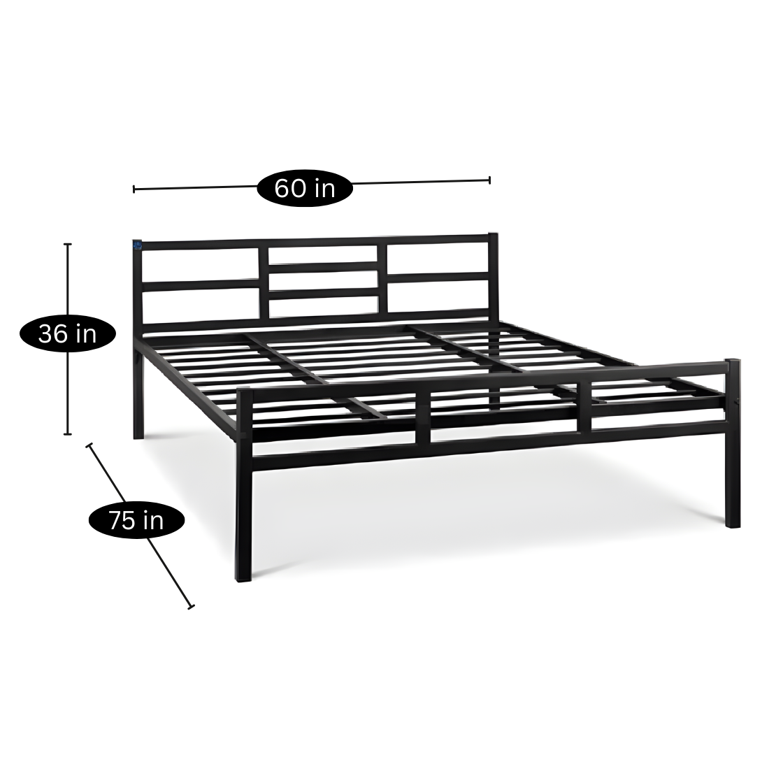 Romy Without Storage Metal Bed with Designer Headrest (Color - Black)