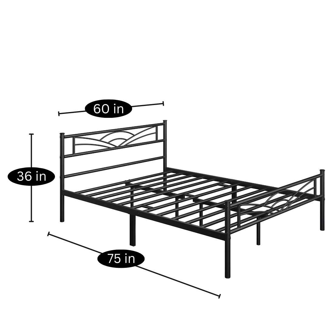 Alis Without Storage Metal Bed with Designer Headrest (Color - Black)