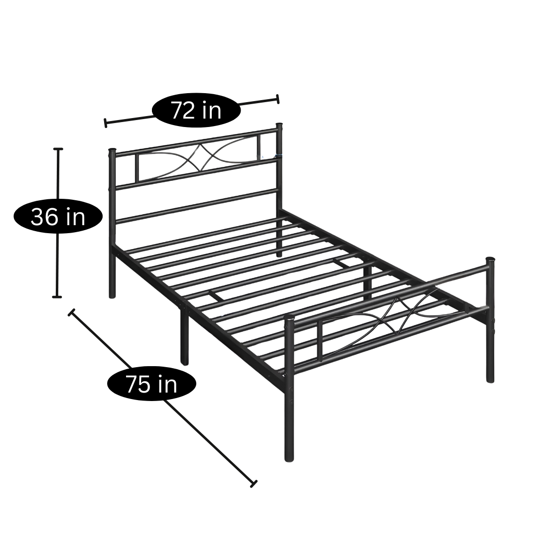 Carny Without Storage Metal Bed with Designer Headrest (Color - Black)