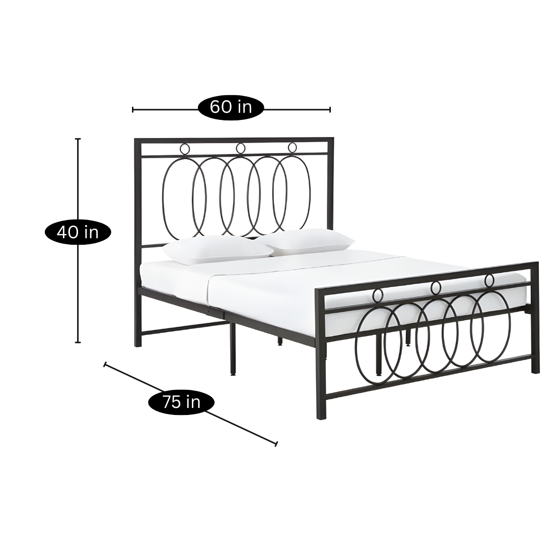 Weeder Without Storage Metal Bed with Designer Headrest (Color - Black)