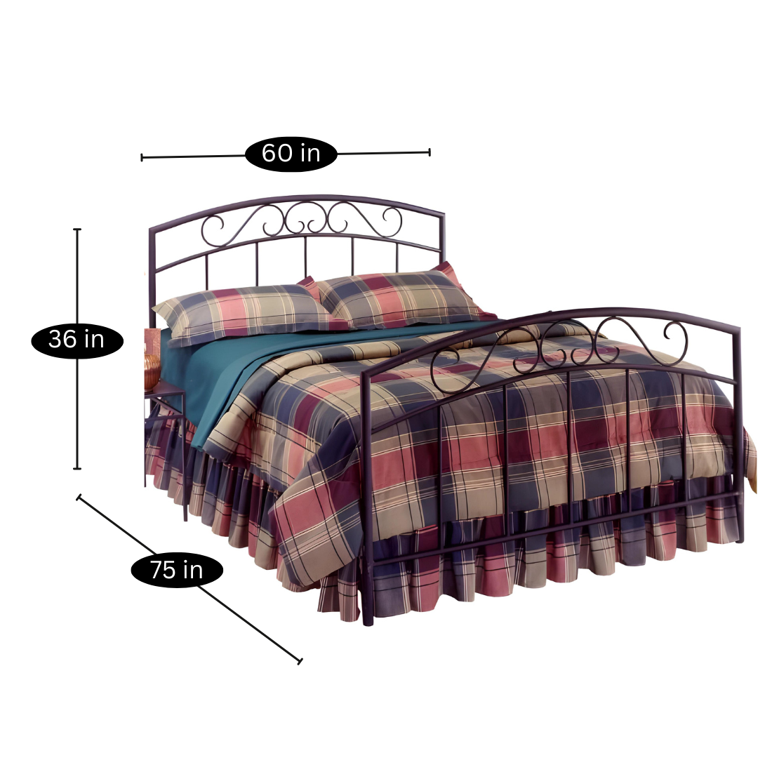 Cryon Without Storage Metal Bed with Designer Headrest (Color - Black)
