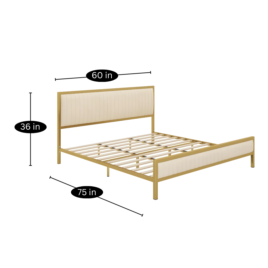 Cambridge Without Storage Metal Bed with Ivory Designer Cushion Headrest (Color - Golden)