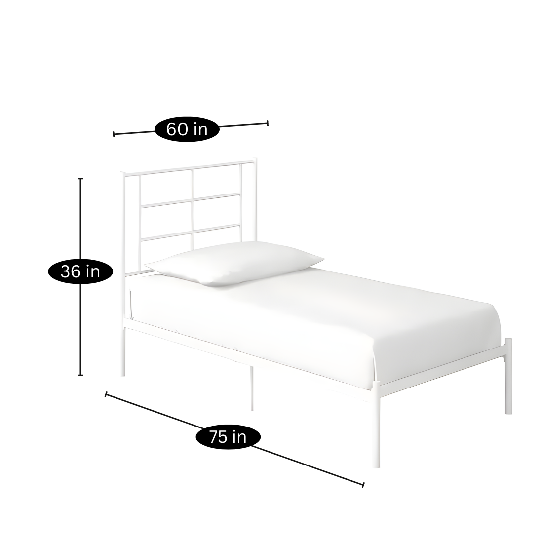 Albritton Without Storage Metal Bed with Designer Headrest (Color - White)