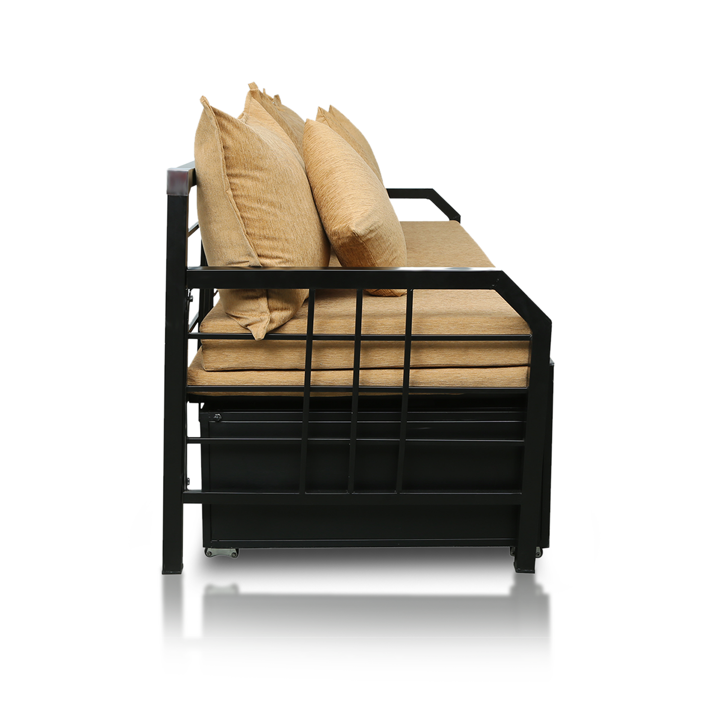 Black Orchid Hydraulic Storage Metal Sofa Bed with Mattress & Pillow (Color - Camel)