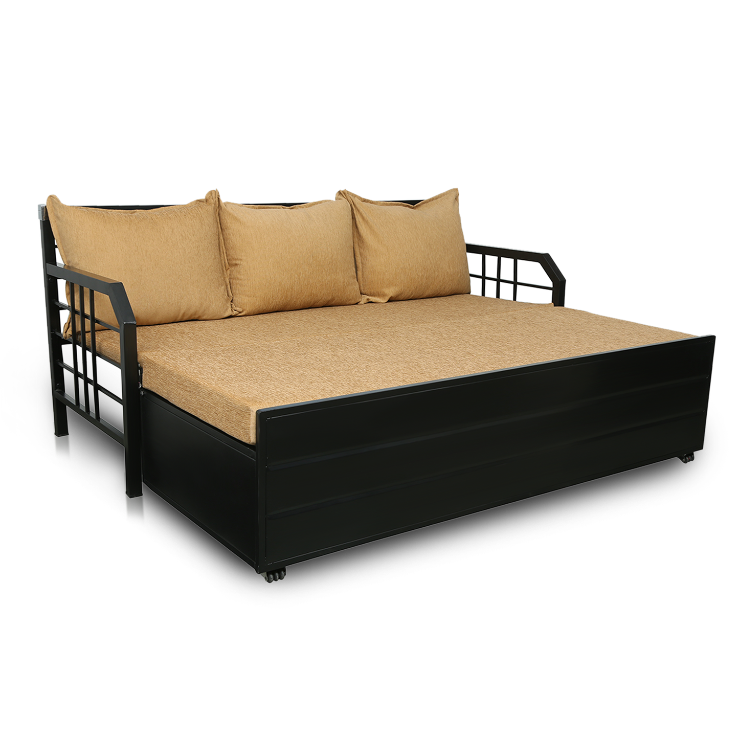 Black Orchid Hydraulic Storage Metal Sofa Bed with Mattress & Pillow (Color - Camel)