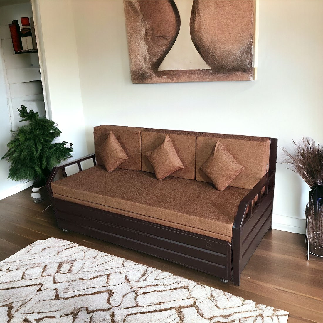 Black Allure Hydraulic Storage Metal Sofa Cum Bed with Mattress & Pillow (Color - Brown)