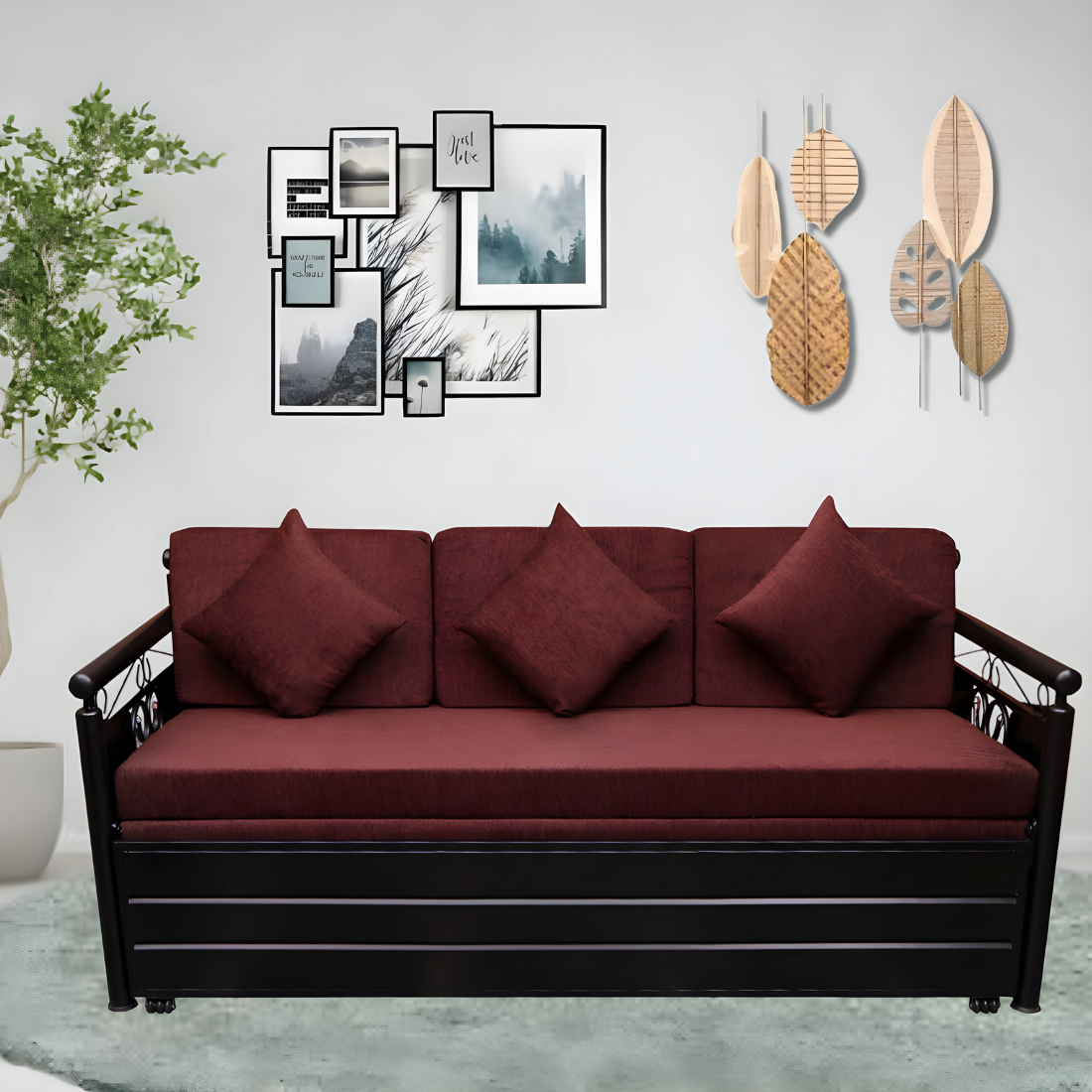 Black Crossandra Hydraulic Storage Metal Sofa Bed with Mattress & Pillow (Color - Rust)