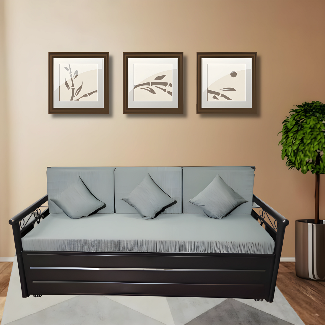 Black Crossandra Hydraulic Storage Sofa Cum Bed with Mattress & Pillow (Color - Grey)