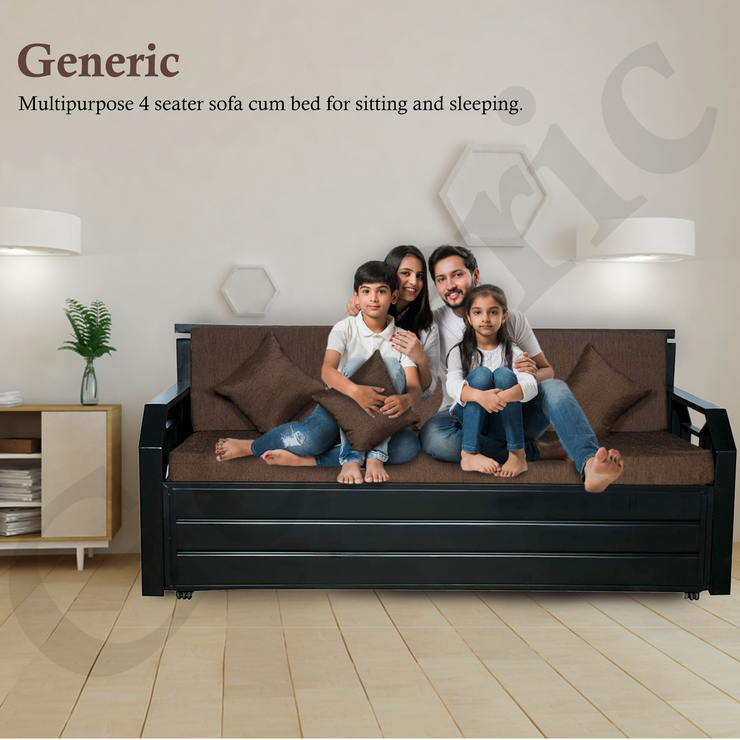 Black Kingston Hydraulic Storage Metal Sofa Cum Bed with Mattress & Pillow (Color - Brown)