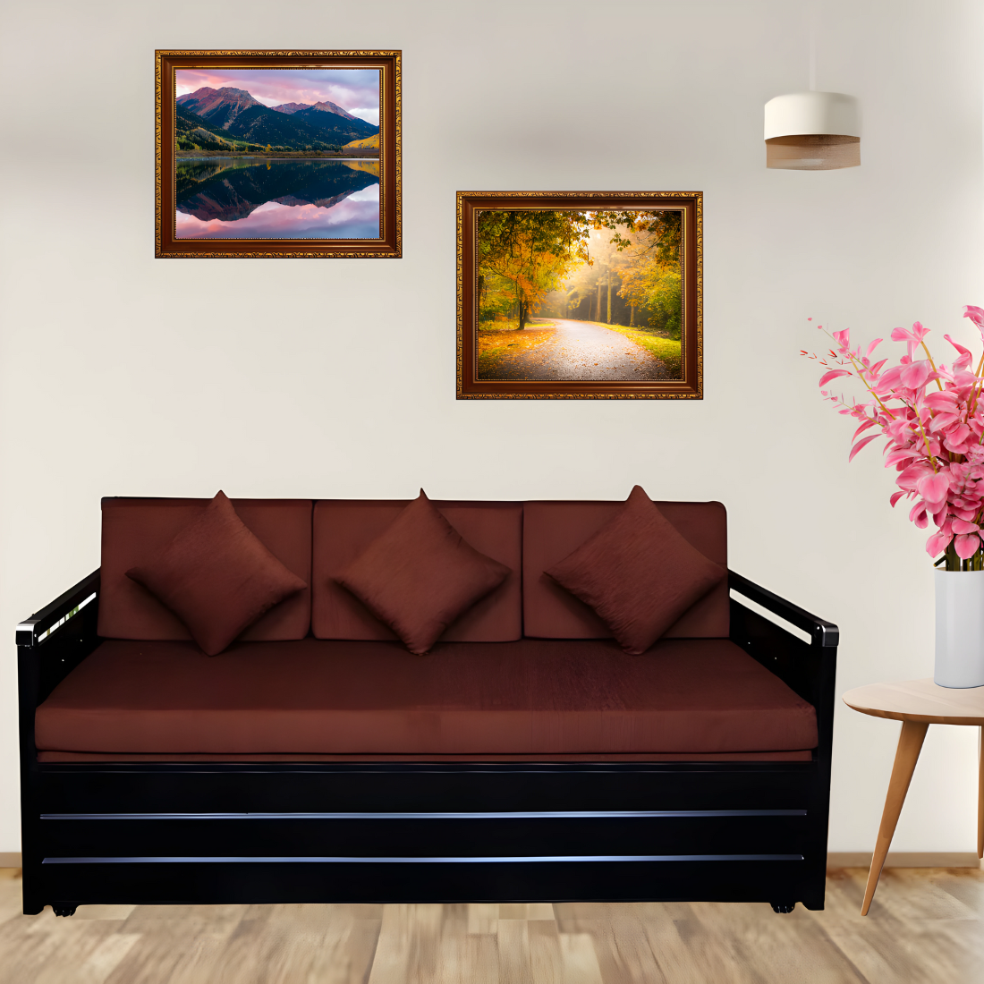 Black Maccow Hydraulic Storage Metal Sofa Cum Bed with Mattress & Pillow (Color - Brown)