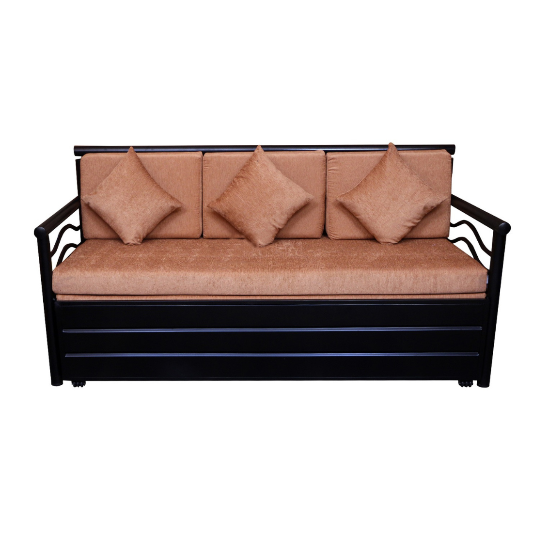 Black Nancy Hydraulic Storage Metal Sofa Bed with Mattress & Pillow (Color - Camel)