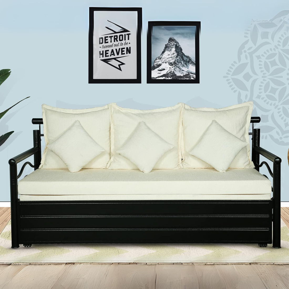 Black Nancy Hydraulic Storage Metal Sofa Bed with Mattress & Pillow (Color - White)