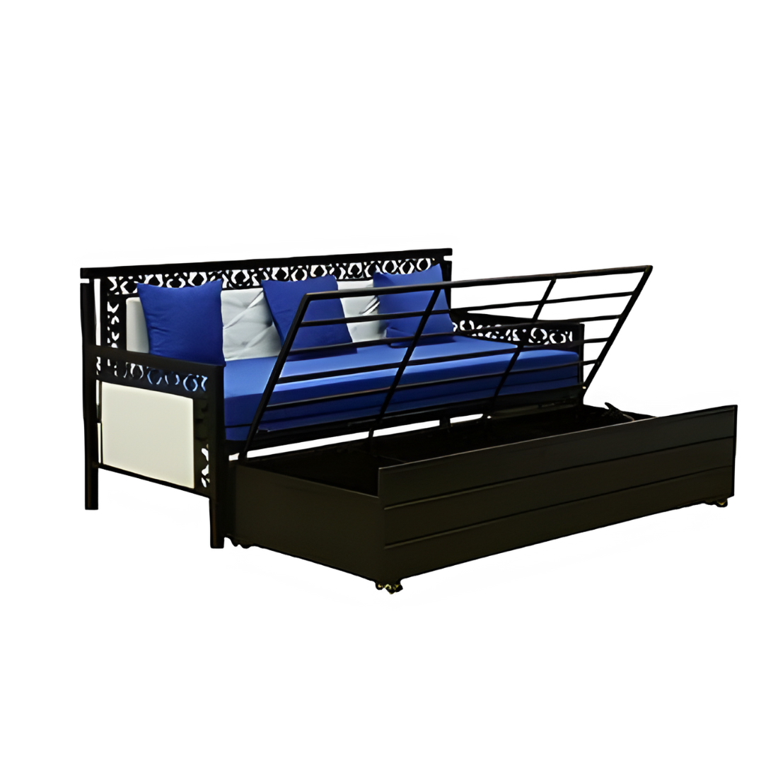 Black Romania Hydraulic Storage Metal Sofa Bed with Mattress & Pillow (Color - Blue)