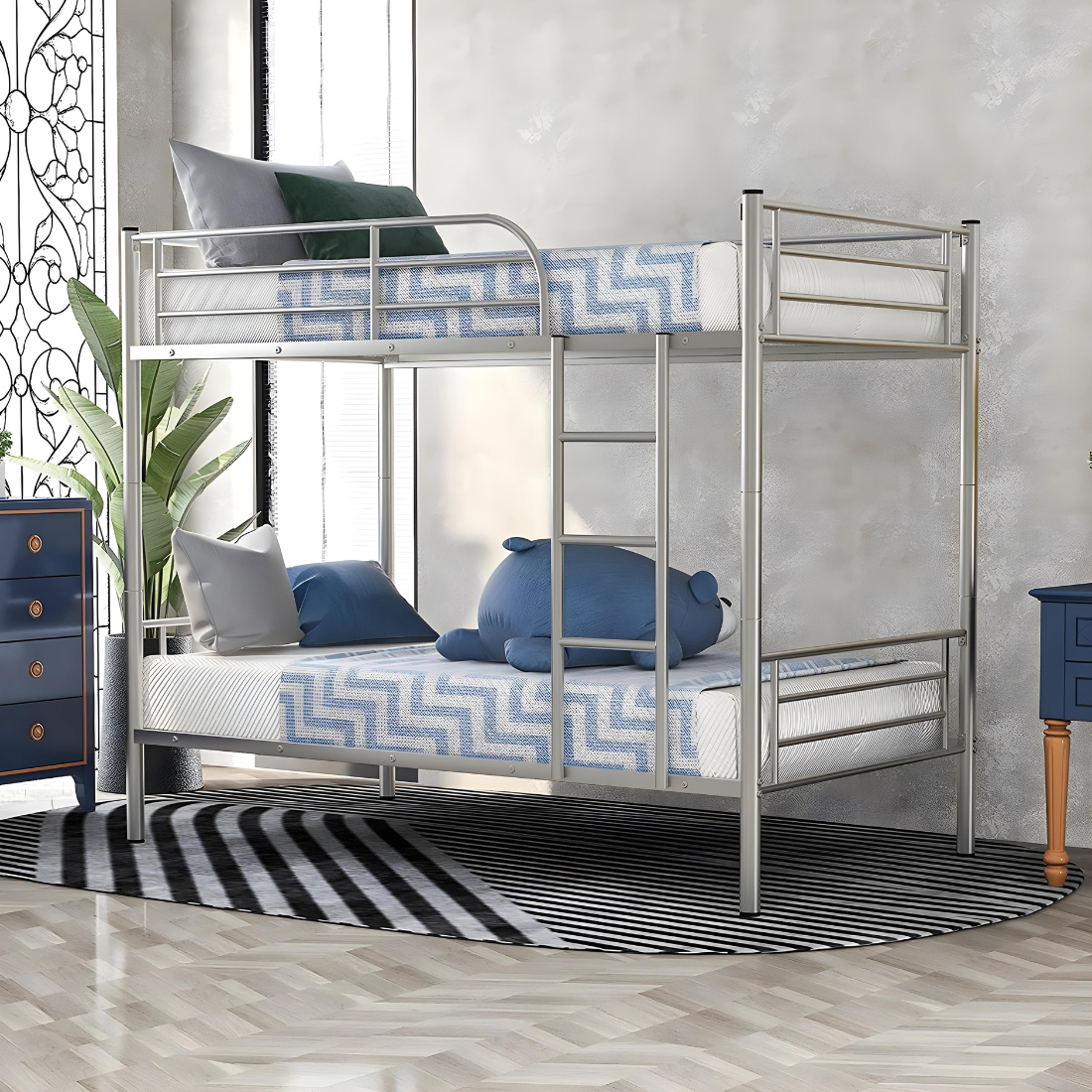 Maffie Metal Bunk Bed in Silver Color