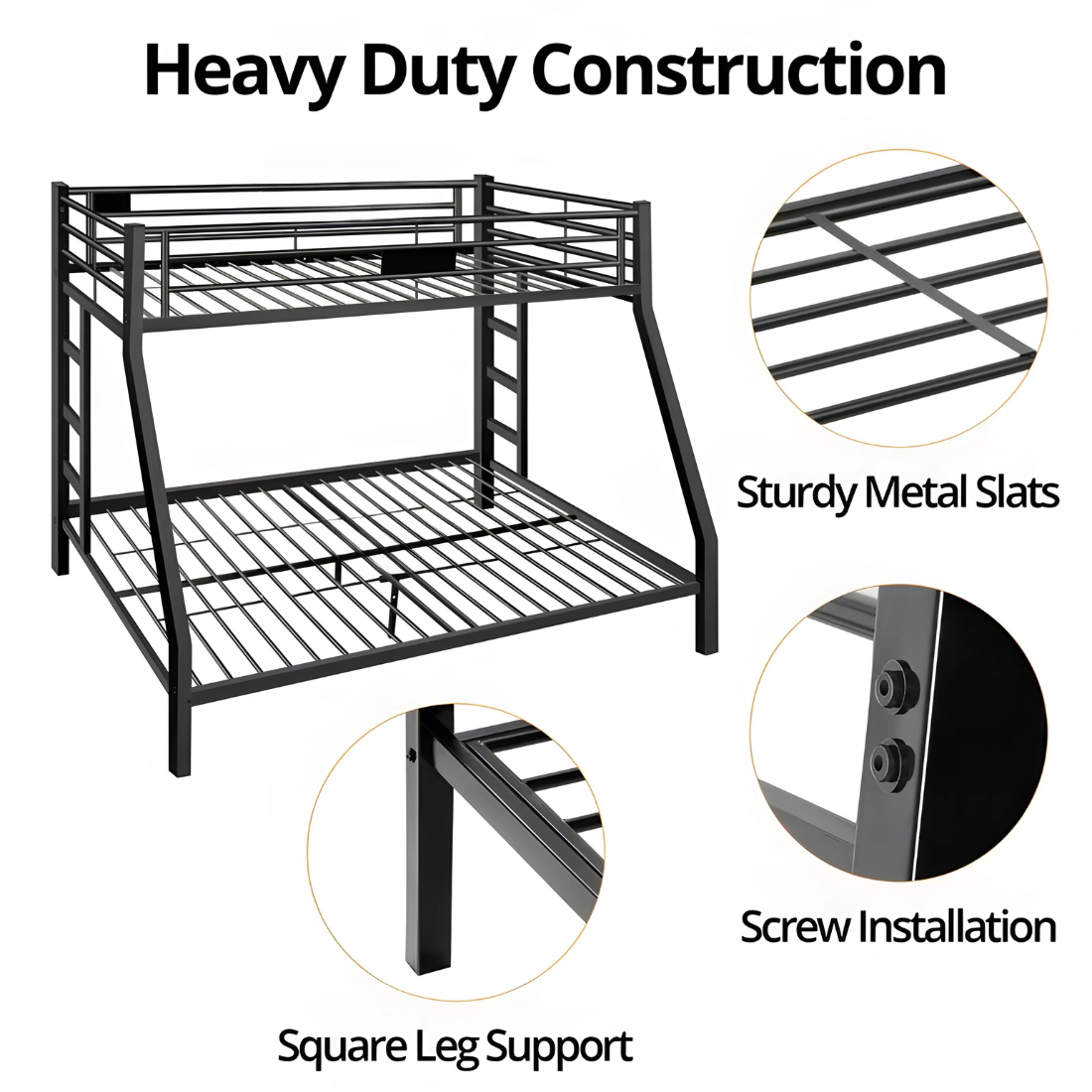 Prag Metal Bunk Bed in Black Color - Space Saving Metal Bunk Bed
