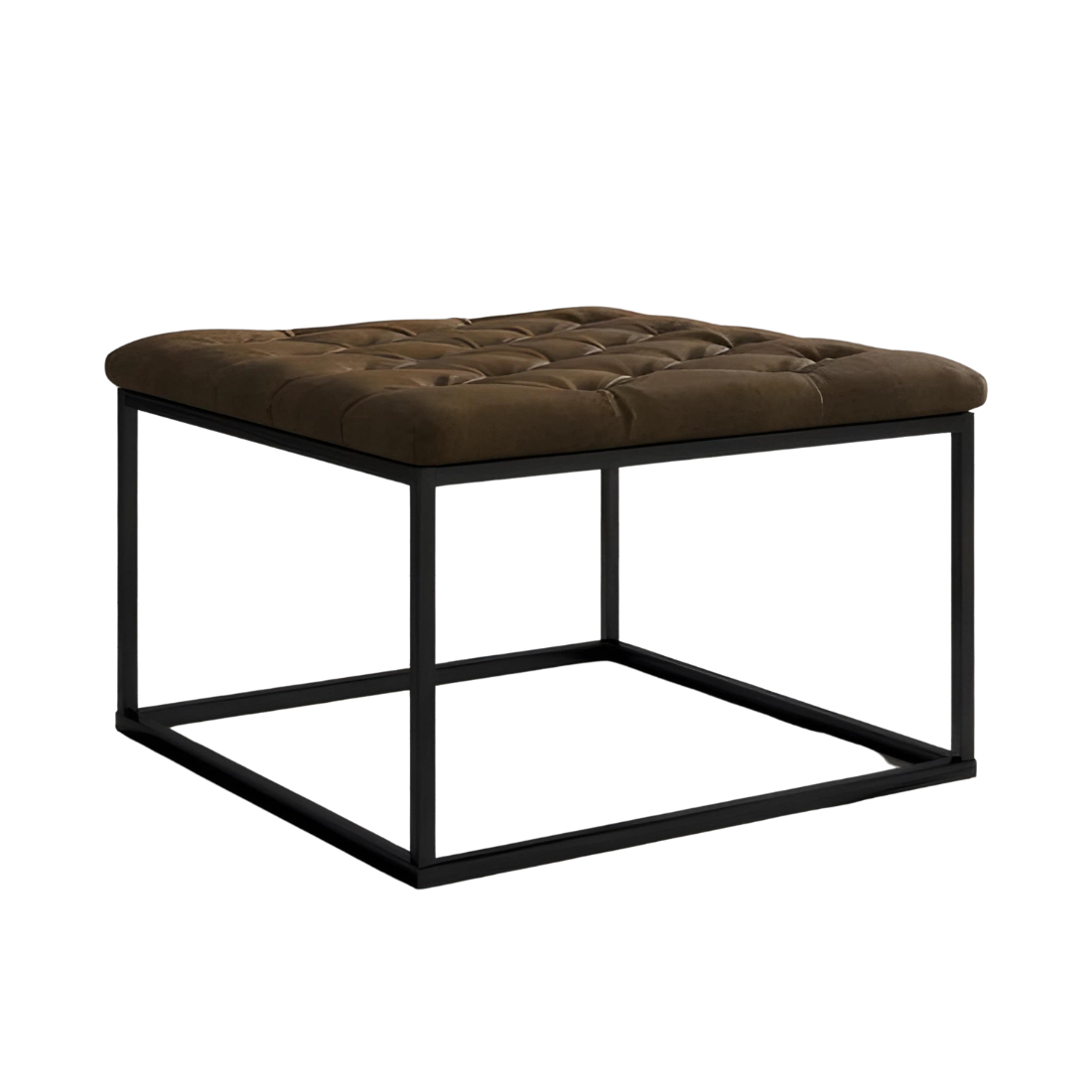 Cora Black Ottoman Metal Stool with Brown Cushion