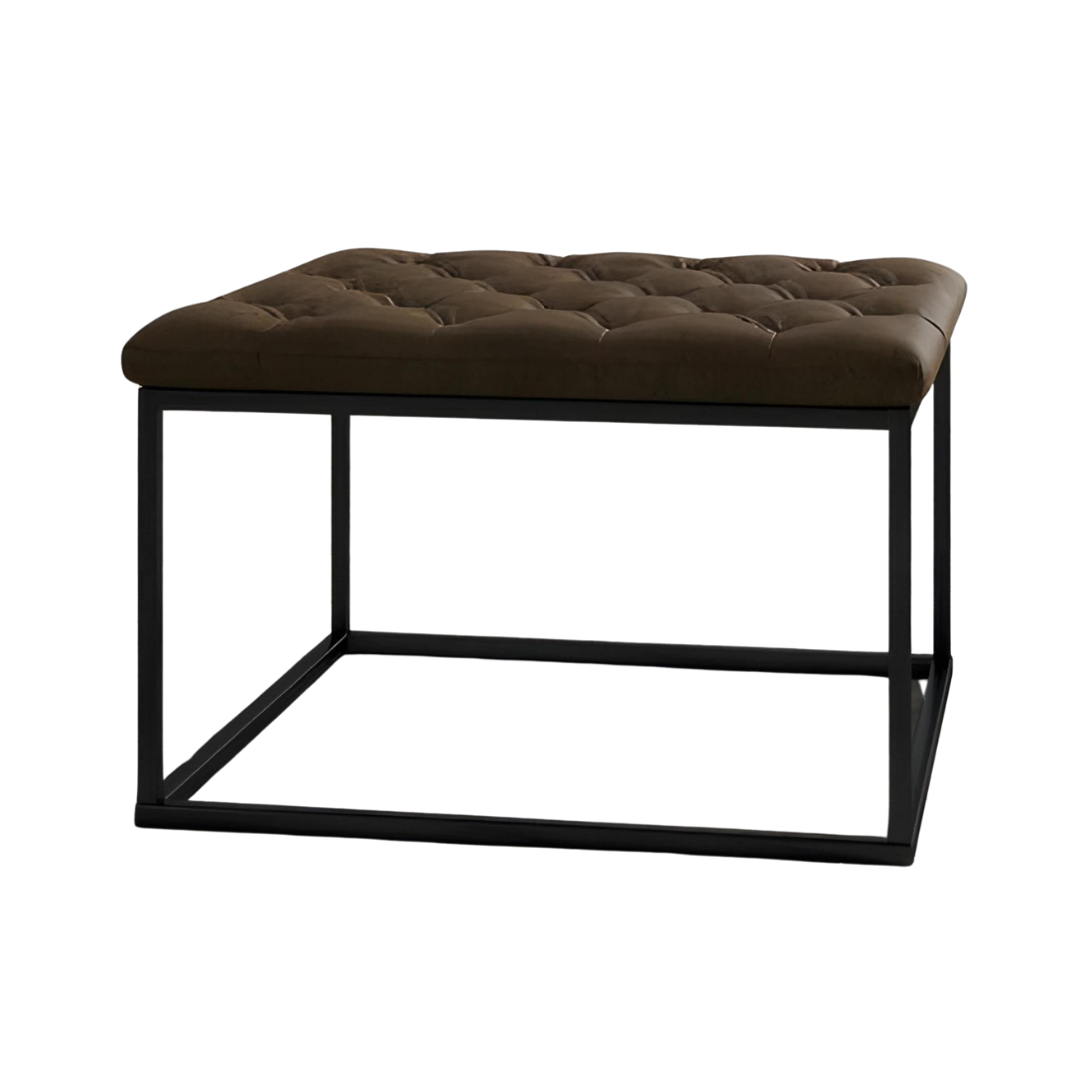 Cora Black Ottoman Metal Stool with Brown Cushion