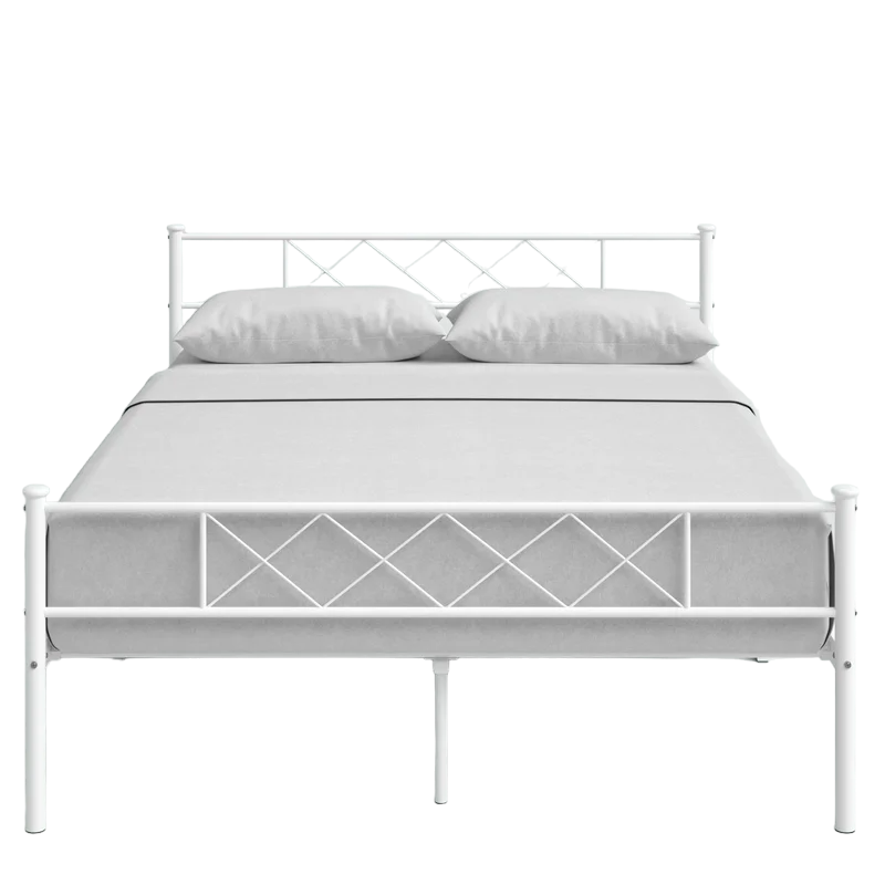 Colulombe Without Storage Metal Bed with Designer Headrest (Color - White)