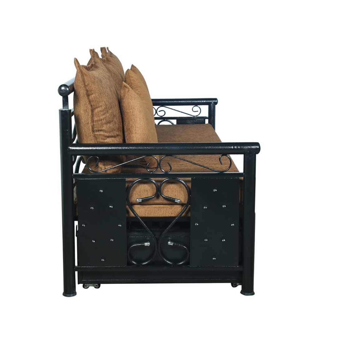 Black Crossandra Hydraulic Storage Metal Sofa Cum Bed with Mattress & Pillow (Color - Brown)