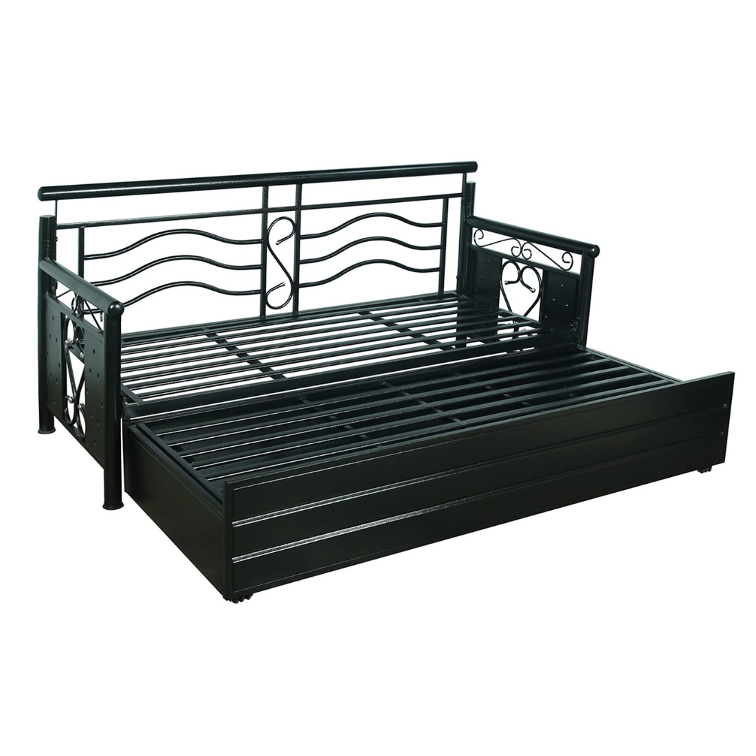 Black Crossandra Hydraulic Storage Metal Sofa Cum Bed with Mattress & Pillow (Color - Brown)