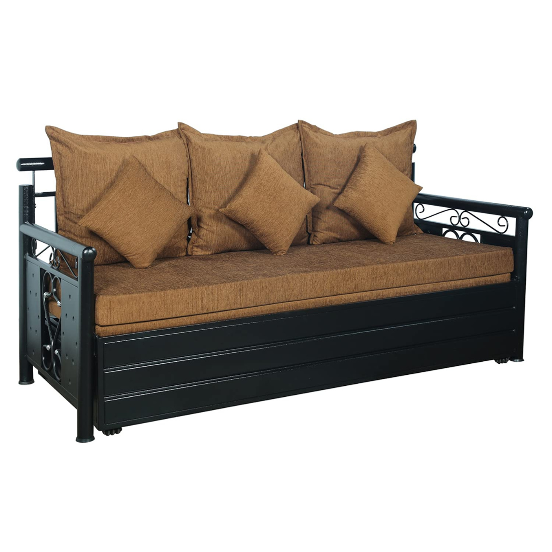 Black Crossandra Hydraulic Storage Metal Sofa Cum Bed with Mattress & Pillow (Color - Brown)