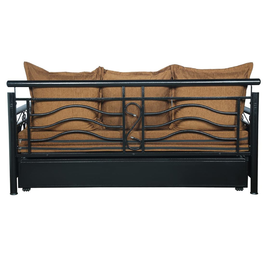 Black Crossandra Hydraulic Storage Metal Sofa Cum Bed with Mattress & Pillow (Color - Brown)