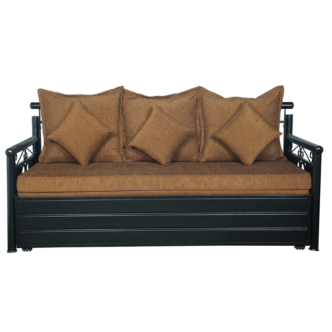 Black Crossandra Hydraulic Storage Metal Sofa Cum Bed with Mattress & Pillow (Color - Brown)