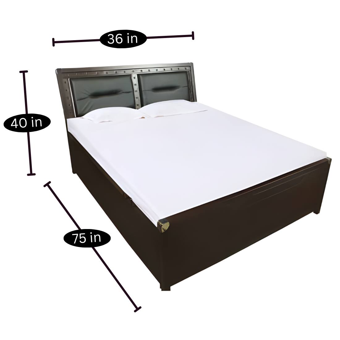 Daisy Hydraulic Storage Metal Bed with Brown Cushion Headrest (Color - Brown)