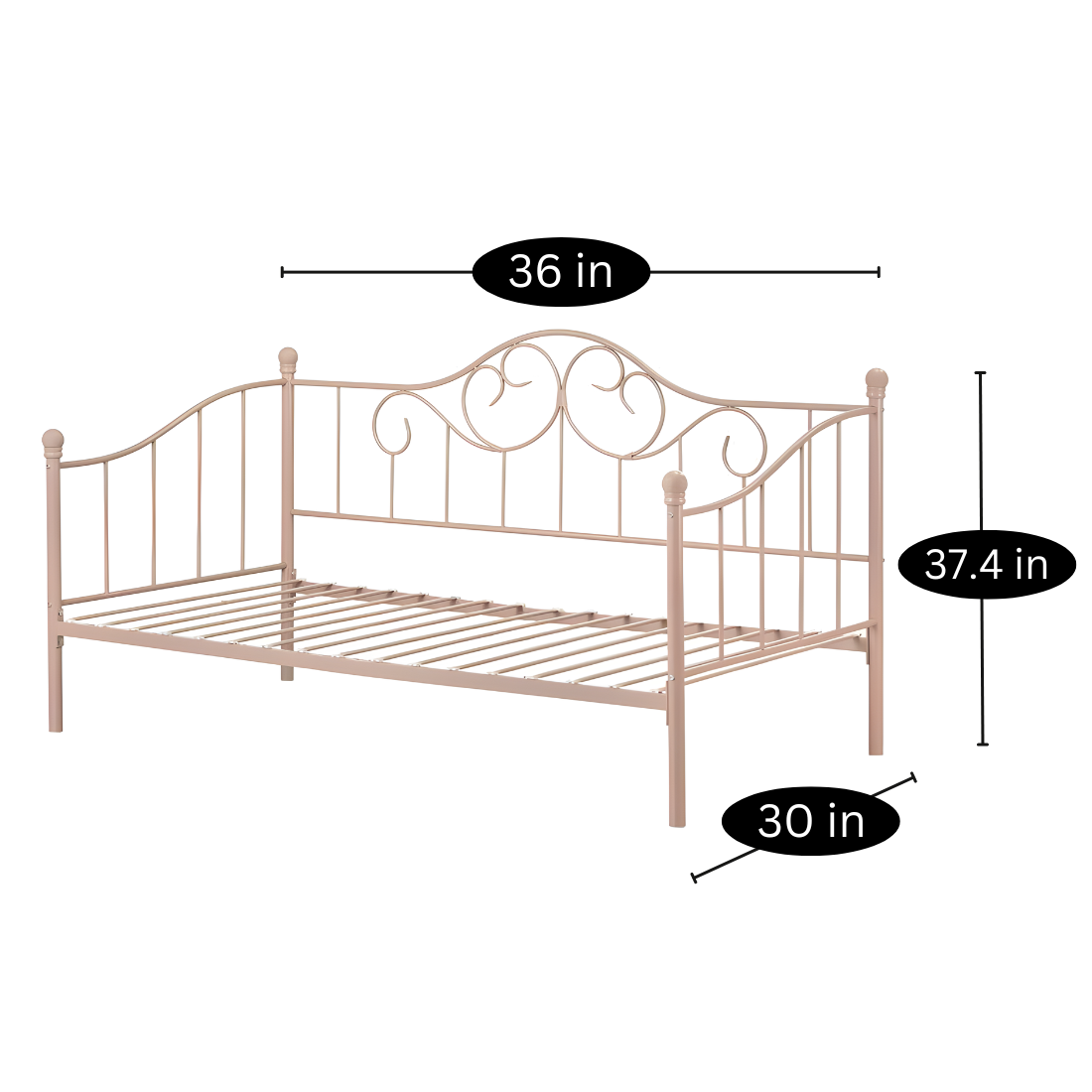 Beige Ava Three Seater Metal Sofa Diwan with Designer Headrest