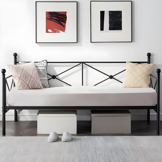 Black Eve Three Seater Metal Sofa Diwan with Designer Headrest