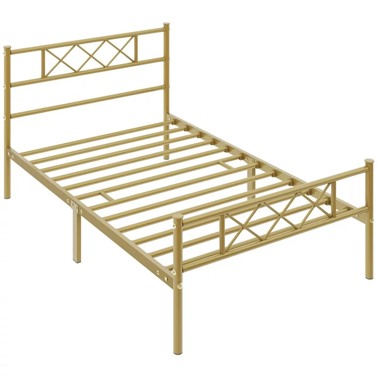 Colulombe Without Storage Metal Bed with Designer Headrest (Color - Golden)